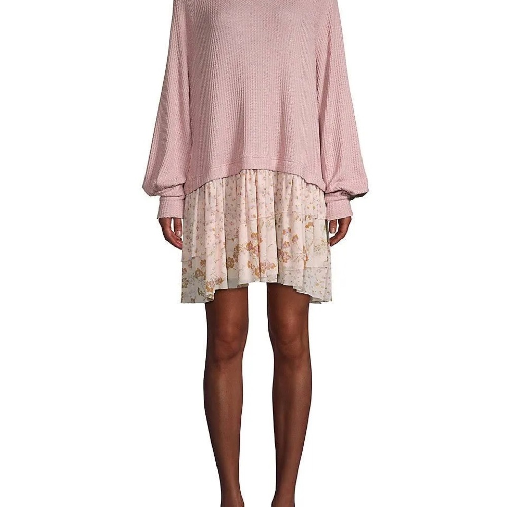 NWT Free People Opposites Attract Pink Layered Mixed Media Sweater Dress
